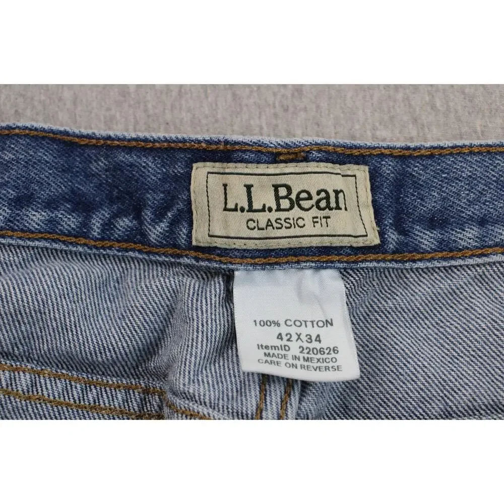 LL Bean Jeans Mens 42 X 34 Blue 100% Cotton Classic Fit Straight Leg